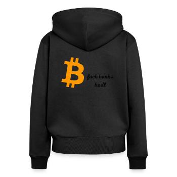 BTC fuck banques - Sweat à capuche zippé Premium bio Femme - noir - Dos - Julia (174cm)
