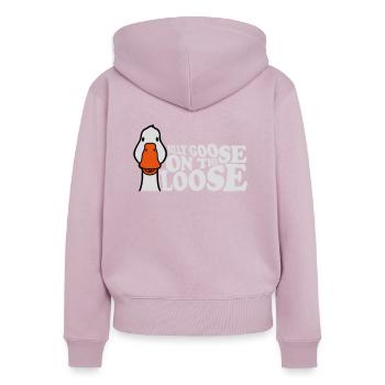 goose on the loose - Frauen Premium Bio Zip Hoodie - Altrosa - Hinten - Julia (174cm)