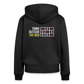 Thinking outside the Box - Frauen Premium Bio Zip Hoodie - Schwarz - Hinten - Julia (174cm)