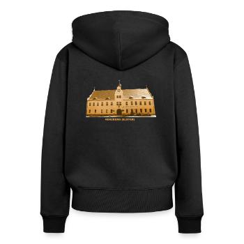 Herzberg Elster Rathaus Brandenburg - Frauen Premium Bio Zip Hoodie - Schwarz - Hinten - Julia (174cm)