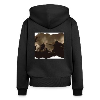 Krieg - Frauen Premium Bio Zip Hoodie - Schwarz - Hinten - Julia (174cm)