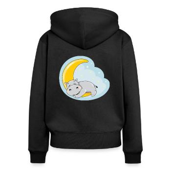 Cute sleeping hippo on the moon - Women's Premium Organic Zip Hoodie - black - Back - Julia (174cm)