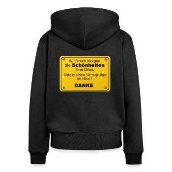Schönheiten - bleib zu Hause - lustig, frech - Frauen Premium Bio Zip Hoodie - Schwarz - Hinten - Julia (174cm)