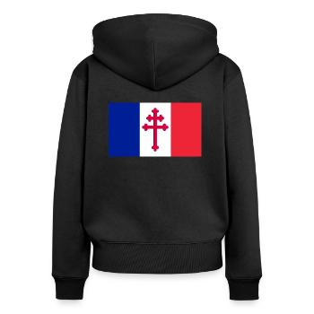 croix de Lorraine - Sweat à capuche zippé Premium bio Femme - noir - Dos - Julia (174cm)