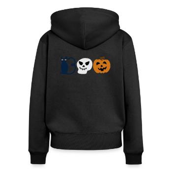 Enfants mignons Halloween Boo, Chat, Fantôme, Citrouille - Sweat à capuche zippé Premium bio Femme - noir - Dos - Julia (174cm)