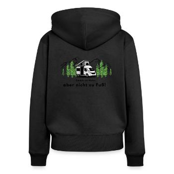 Camper - Frauen Premium Bio Zip Hoodie - Schwarz - Hinten - Julia (174cm)