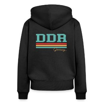 DDR Ostdeutschland - Frauen Premium Bio Zip Hoodie - Schwarz - Hinten - Julia (174cm)