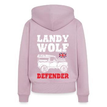 Landy Wolf Defender - Frauen Premium Bio Zip Hoodie - Altrosa - Hinten - Julia (174cm)