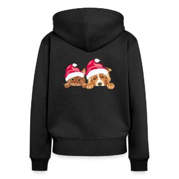 Guckende rote Katze und Hund mit Weihnachtsmannmützen - Frauen Premium Bio Zip Hoodie - Schwarz - Hinten - Julia (174cm)