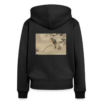 Oiseau asiatique - Sweat à capuche zippé Premium bio Femme - noir - Dos - Julia (174cm)