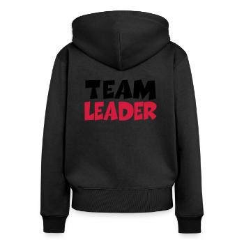 Team Leader - Frauen Premium Bio Zip Hoodie - Schwarz - Hinten - Julia (174cm)
