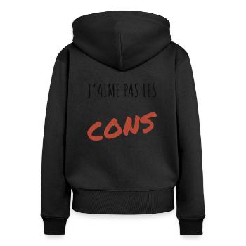 J’aime pas les cons - Sweat à capuche zippé Premium bio Femme - noir - Dos - Julia (174cm)