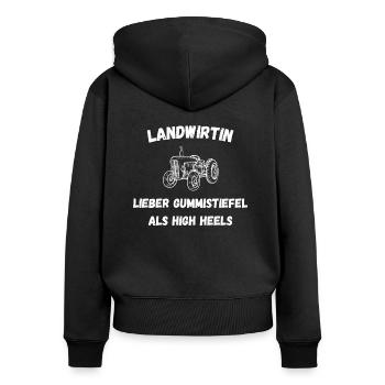 Landwirtin Traktor Bäuerin Gummistiefel Acker - Frauen Premium Bio Zip Hoodie - Schwarz - Hinten - Julia (174cm)