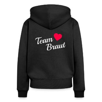 Team Braut white - Frauen Premium Bio Zip Hoodie - Schwarz - Hinten - Julia (174cm)