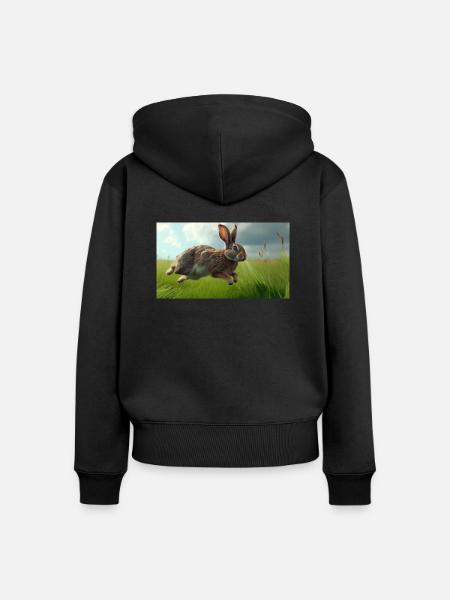 Jumping Rabbit - Frauen Premium Bio Zip Hoodie - Schwarz