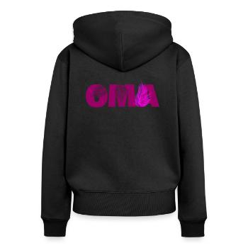 Oma Palm Schrift Schriftzug - Frauen Premium Bio Zip Hoodie - Schwarz - Hinten - Julia (174cm)
