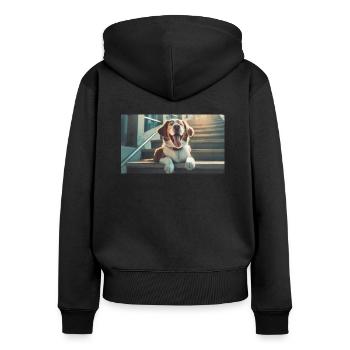 Niedliche Tiere chillen – Hund auf Treppe - Frauen Premium Bio Zip Hoodie - Schwarz - Hinten - Julia (174cm)