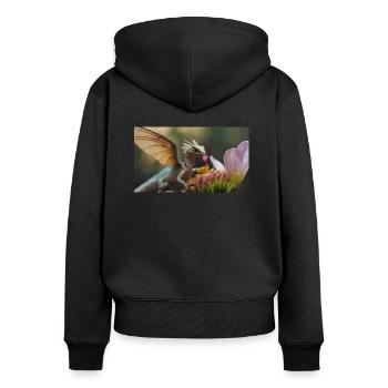 Ein realistischer, majestätischer kleiner niedlicher Drache - Frauen Premium Bio Zip Hoodie - Schwarz - Hinten - Julia (174cm)