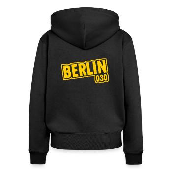 Berlin - 030 - Hauptstadt - Deutschland - Vorwahl - Frauen Premium Bio Zip Hoodie - Schwarz - Hinten - Julia (174cm)