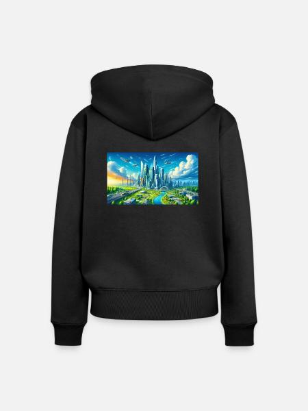 Futuristische Stadt - Frauen Premium Bio Zip Hoodie - Schwarz