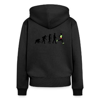 evolution_laufer_102012_a_3c - Frauen Premium Bio Zip Hoodie - Schwarz - Hinten - Julia (174cm)
