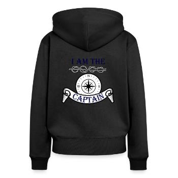 Captain - Frauen Premium Bio Zip Hoodie - Schwarz - Hinten - Julia (174cm)