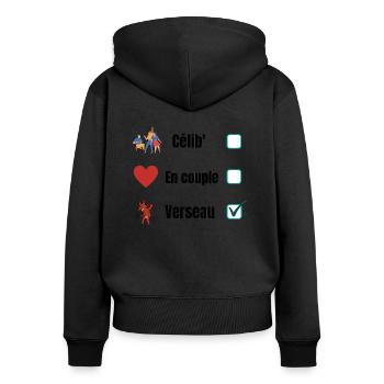 Cadeau astrologie Verseau humour - Sweat à capuche zippé Premium bio Femme - noir - Dos - Julia (174cm)