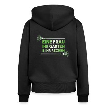 Eine Frau Ihr Garten & Rechen - lustiges Design - Frauen Premium Bio Zip Hoodie - Schwarz - Hinten - Julia (174cm)