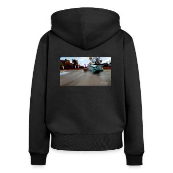 Drift - Frauen Premium Bio Zip Hoodie - Schwarz - Hinten - Julia (174cm)