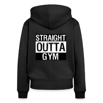 straight outta gym - Sweat à capuche zippé Premium bio Femme - noir - Dos - Julia (174cm)