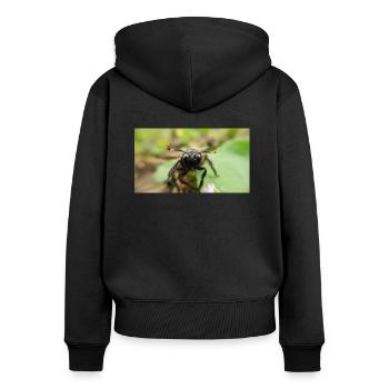Macro Macro Photographie d’abeille de bois bleu - Sweat à capuche zippé Premium bio Femme - noir - Dos - Julia (174cm)
