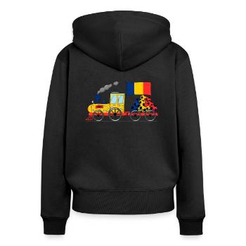 Rumänien Flagge Fußball Eisenbahn - Frauen Premium Bio Zip Hoodie - Schwarz - Hinten - Julia (174cm)