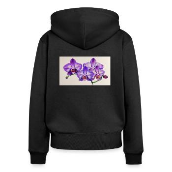 Flieder Orkedea - Frauen Premium Bio Zip Hoodie - Schwarz - Hinten - Julia (174cm)