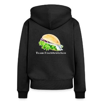 Team Fischbrötchen - Frauen Premium Bio Zip Hoodie - Schwarz - Hinten - Julia (174cm)
