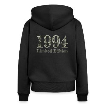 1994 - Frauen Premium Bio Zip Hoodie - Schwarz - Hinten - Julia (174cm)