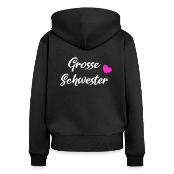 Grosse Schwester White - Frauen Premium Bio Zip Hoodie - Schwarz - Hinten - Julia (174cm)