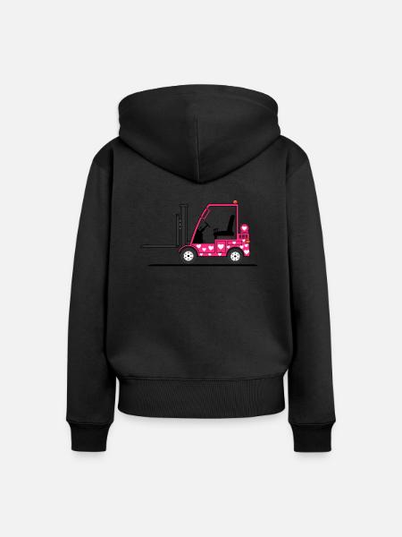 Staplerfahrer Herz pink - Frauen Premium Bio Zip Hoodie - Schwarz