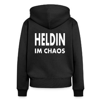 Heldin im Chaos - Frauen Premium Bio Zip Hoodie - Schwarz - Hinten - Julia (174cm)