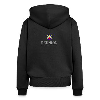 Reunion - Sweat à capuche zippé Premium bio Femme - noir - Dos - Julia (174cm)