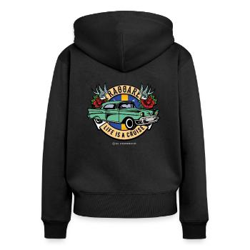 Raggare Life Is A Cruise Schweden Fahne blau gelb - Frauen Premium Bio Zip Hoodie - Schwarz - Hinten - Julia (174cm)