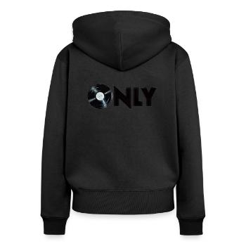 vinyl only - Frauen Premium Bio Zip Hoodie - Schwarz - Hinten - Julia (174cm)