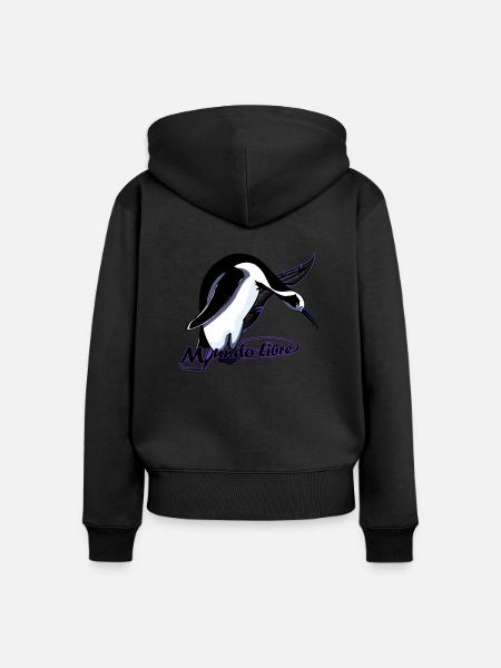 Vogelpinguin - Frauen Premium Bio Zip Hoodie - Schwarz