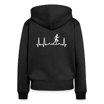 Running Heartbeat Läuferin Herzschlag Sport Puls - Frauen Premium Bio Zip Hoodie - Schwarz - Hinten - Julia (174cm)