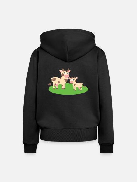 Kuh mit Kalb - Frauen Premium Bio Zip Hoodie - Schwarz