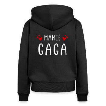 Mamie gaga - Sweat à capuche zippé Premium bio Femme - noir - Dos - Julia (174cm)
