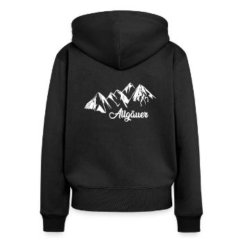Allgäuer | Allgäu - Frauen Premium Bio Zip Hoodie - Schwarz - Hinten - Julia (174cm)