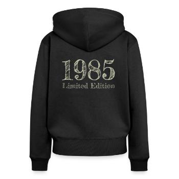 1985 - Frauen Premium Bio Zip Hoodie - Schwarz - Hinten - Julia (174cm)