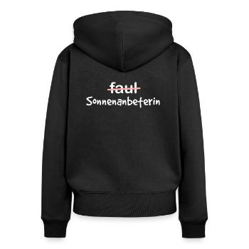 Sonnenanbeterin Wortspiel Euphemismus - Frauen Premium Bio Zip Hoodie - Schwarz - Hinten - Julia (174cm)