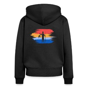 Pêcheur à la ligne Retro - Sweat à capuche zippé Premium bio Femme - noir - Dos - Julia (174cm)