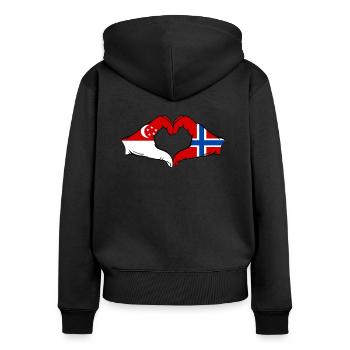 Singapur Norwegen Flagge Hände Herzform - Frauen Premium Bio Zip Hoodie - Schwarz - Hinten - Julia (174cm)
